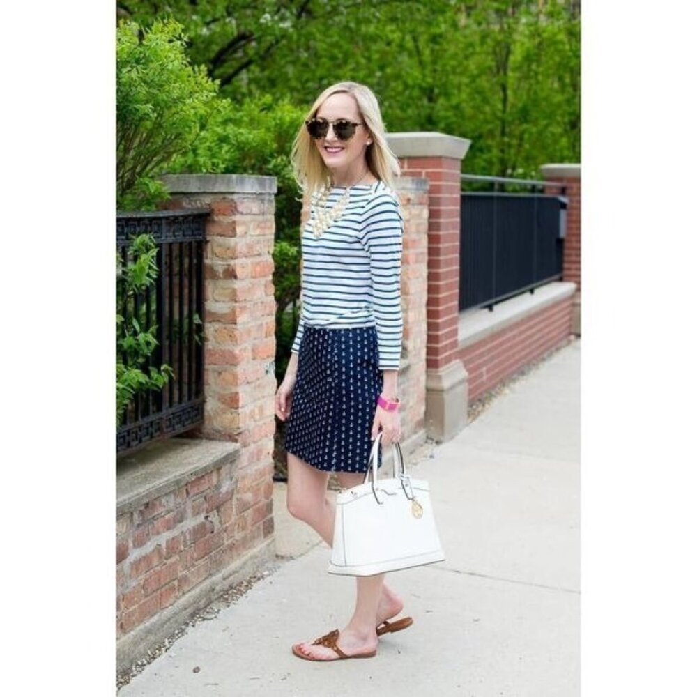 J.Crew Anchor Navy Blue & White Summer‎ Skirt Small